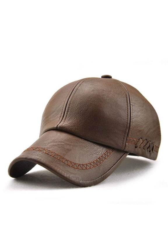 Mens Adjustable Size Baseball Cap Hat PU Leather 3 Colors Sport Hat Baseball Cap(Light Coffee)
