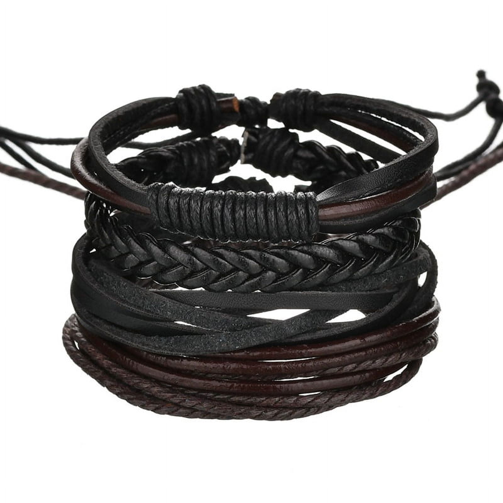 LICI AkoaDa Multilayer Cowhide Leather Woven Bracelets Set For Mens Handmade Charm Jewelry Gifts