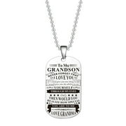 AkoaDa To My Grandson Granddaughter Never Forget That I Love You From Grandma Grandpa Tag Pendant Necklace Stainless Steel Family Graduation Gifts(silver2,Grandma to grandson-Grandma to grandson)