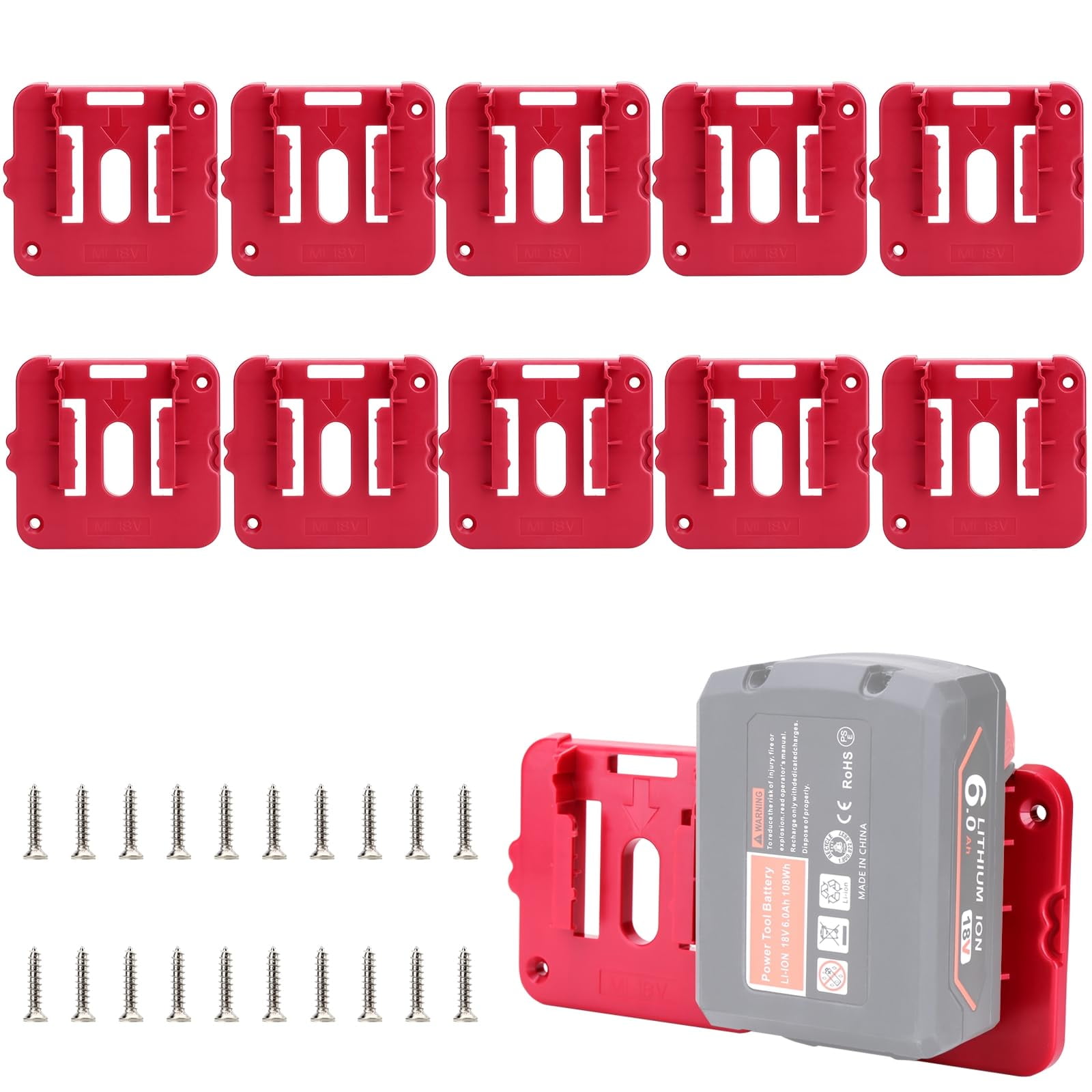 Akocire M18 Battery Holder for Milwaukee Battery Holder ,M18 Battery Wall Mount,10 Packs M18