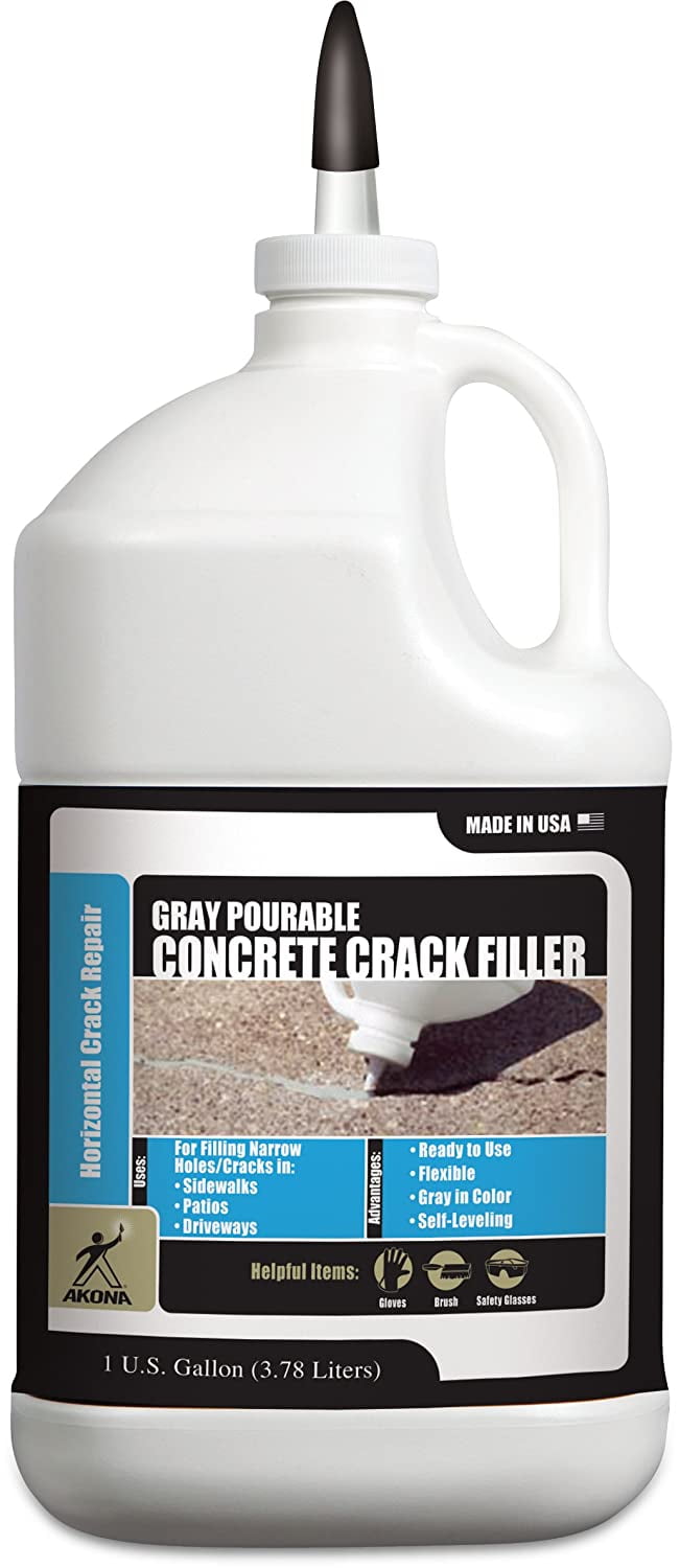Akona Gray Pourable Concrete Crack Filler - Liquid Cement Crack Filler for Driveways, Slabs, Sidewalks & More (Gallon, 1)