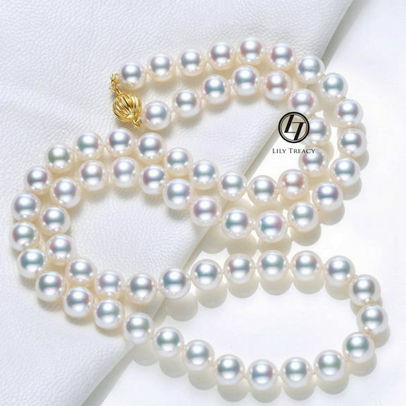 Akoya Pearl Necklace strand 8-8.5mm 14K gold clasp japanese white 18" bridal wedding( Fisheye Clasp)