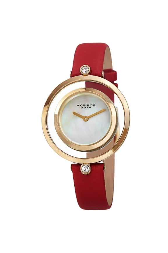 XXIV AK1060RD Swarovski Gold Tone Red Satin Leather Womens Watch