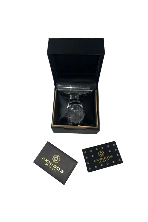 Akribos XXIV AK936TTB Mens Two-Tone Stainless Steel Bracelet Watch, Black Dial, Quartz