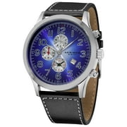 Akribos XXIV Mens Arabic Numeral Gradient Dial Leather Blue Strap Watch with Three Chronographs