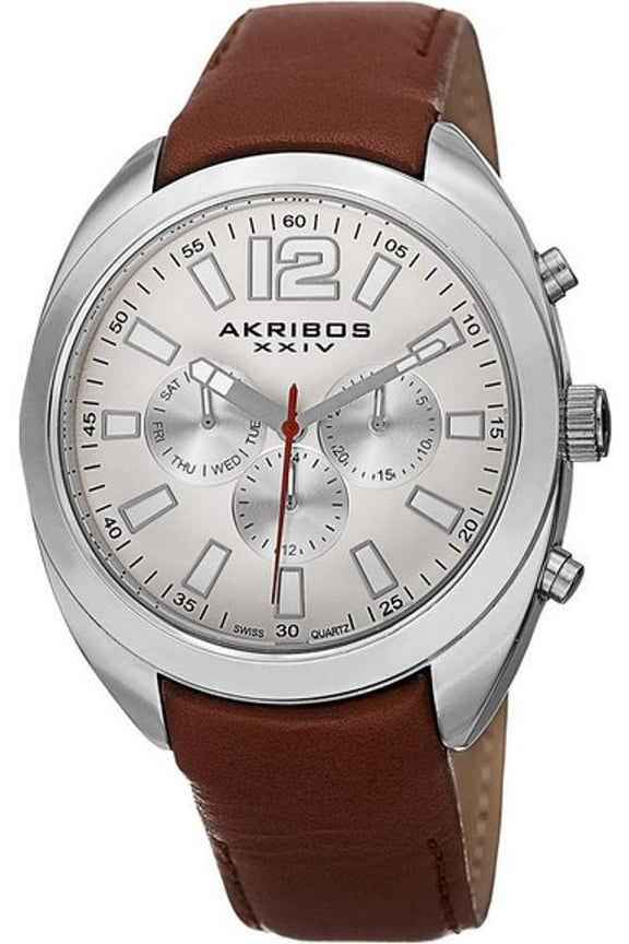 XXIV AK777SSBR Swiss Quartz Day Date GMT Brown Leather Strap Mens Watch