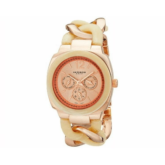 Akribos XXIV Women's Quartz Multifunction Resin Chain Watch - Bone/Rose
