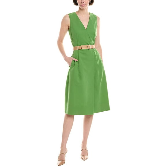 Akris womens Belted A-Line Dress, 14, Green