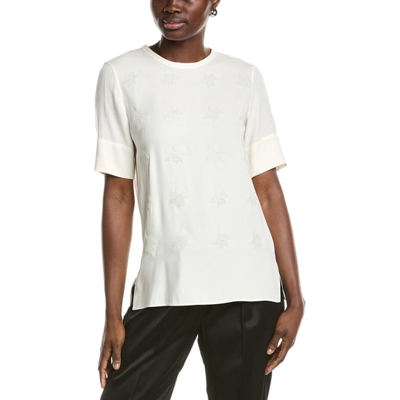 Akris womens Embellished Silk Blouse, 4, White