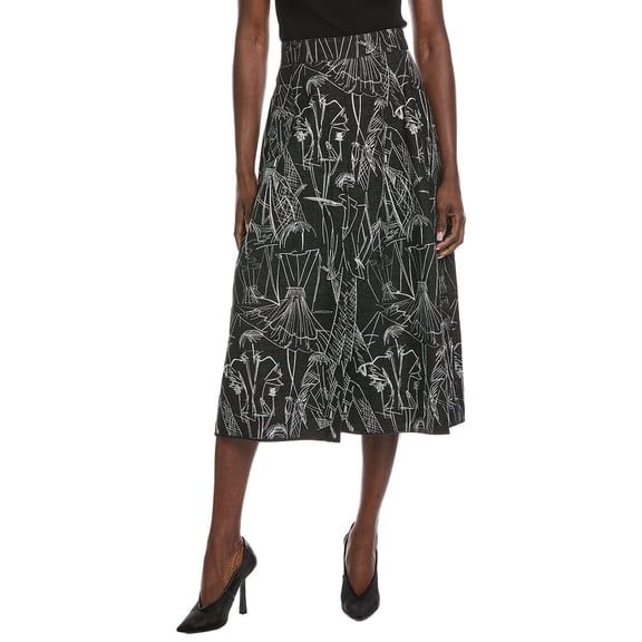 Akris womens Embroidered Denim Skirt, 12, Black