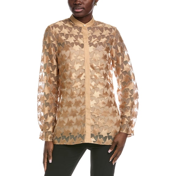 Akris womens  Embroidered Mesh Shirt, 8, Brown