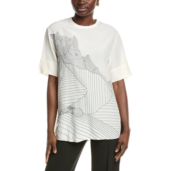 Akris womens Embroidered Silk-Blend Blouse, 8, White