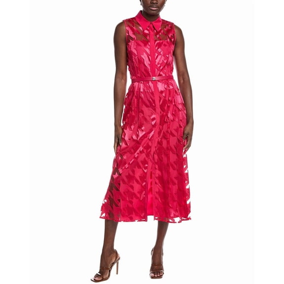 Akris womens  Embroidered Silk Lined & Trim Shirtdress, 12, Pink