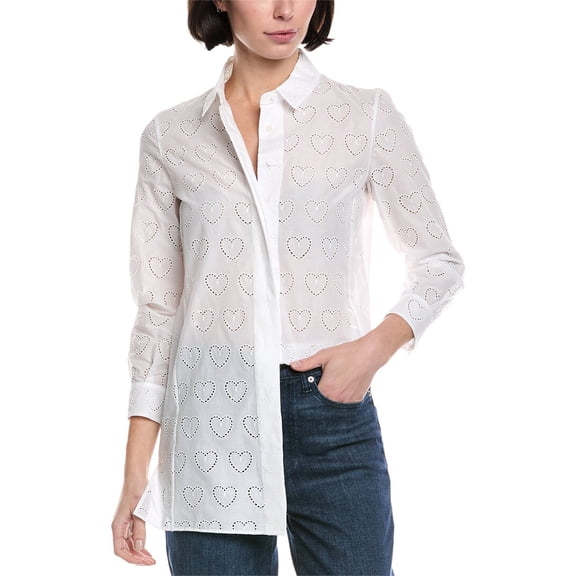 Akris womens  Eyelet Heart Shirt, 4, White