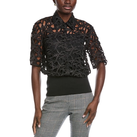 Akris womens Lace Silk-Blend Top, 6, Black