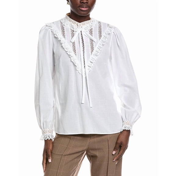 Akris womens Lace-Trim Blouse, 8, White