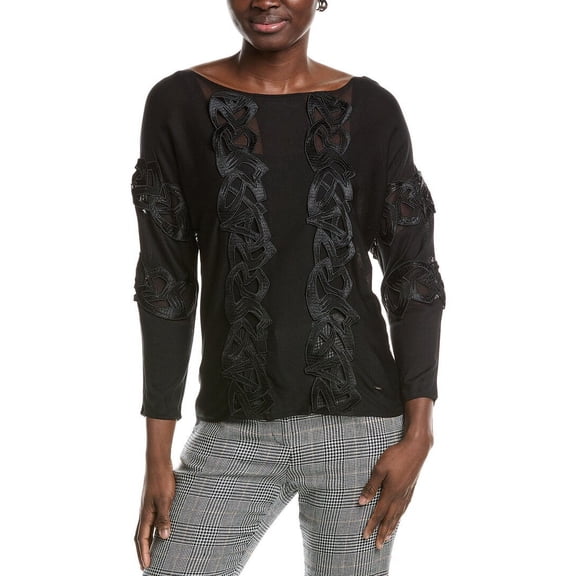 Akris womens Lace Trim Silk-Blend Top, 4, Black