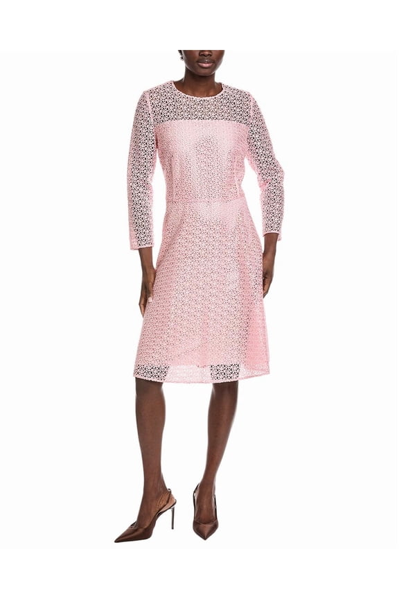 womens Logo Lace Silk-Lined Midi Dress, 8, Pink
