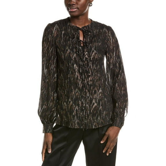 Akris womens Metallic Clipped Silk-Blend Blouse, 4, Black