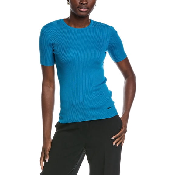 Akris womens Ribbed Silk-Blend Top, 2, Blue