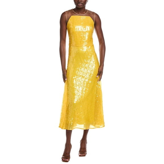 Akris womens  Sequin Midi Dress, 10, Yellow