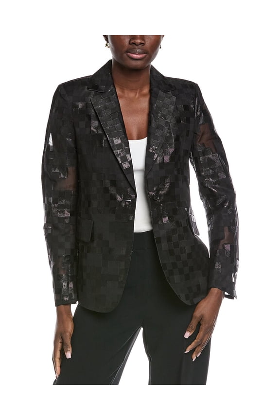 womens Shadow Wool & Silk-Blend Blazer, 8, Black