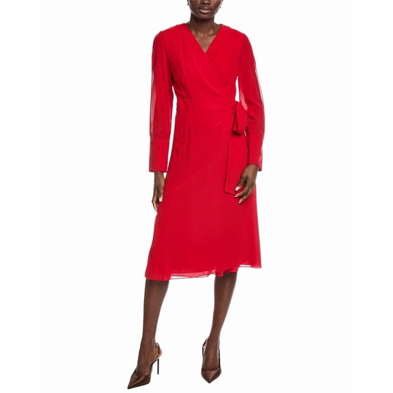 Akris womens Silk Midi Wrap Dress, 12, Red