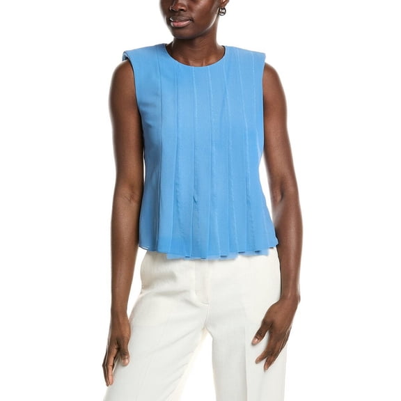 Akris womens Silk Pintuck Blouse, 4, Blue