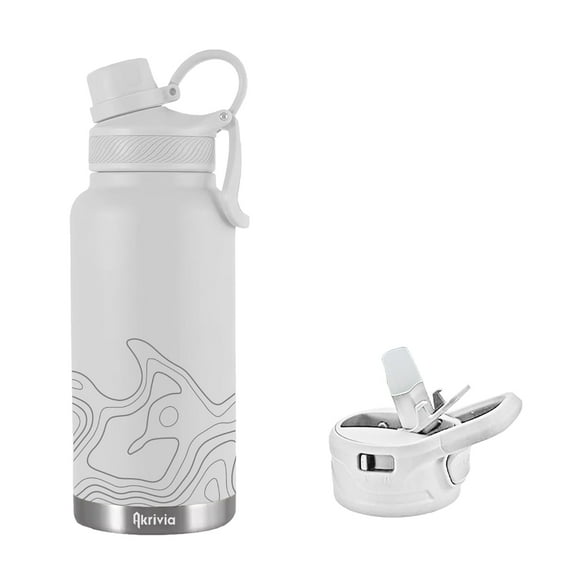 Akrivia Stainless Steel Insulated Metal Water Bottle - 32oz / 1 Liter - Arctic White