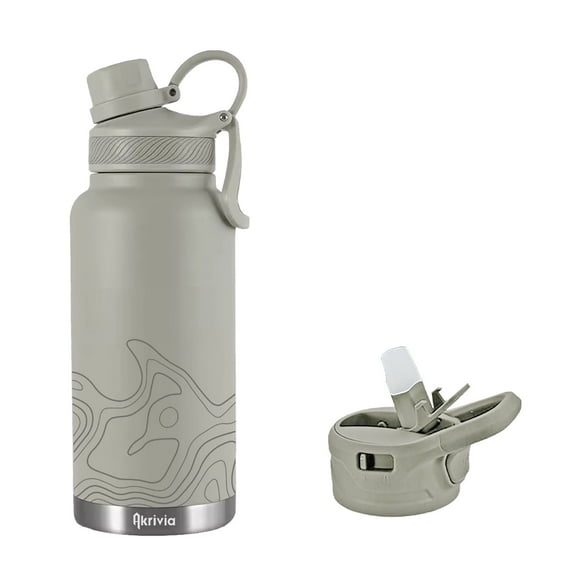 Akrivia Stainless Steel Insulated Metal Water Bottle - 32oz / 1 Liter - Sandstone