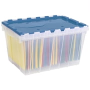Akro-Mils 12 Gallon Clear Plastic Storage Container KeepBox File Box with Hinged Attached Lid and Rails for Hanging File Folders, 66486FILEB - Clear/Blue