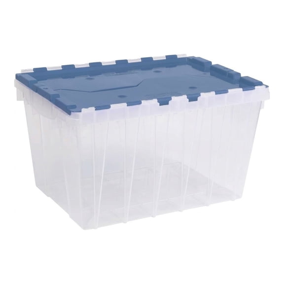 Akro-Mils 12 Gallon Clear Plastic Storage Container KeepBox File Box with Hinged Attached Lid and Rails for Hanging File Folders, 66486FILEB - Clear/Blue