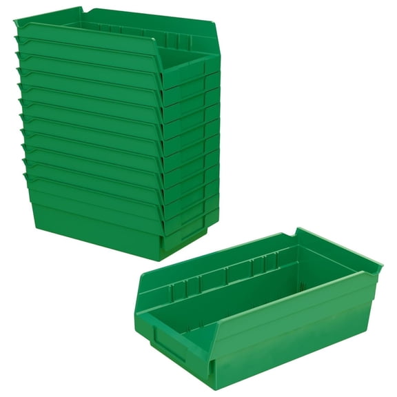 Akro-Mils 12 Pack Plastic Storage Shelf Bins, Space-Saving Organizers, 12"x6.6"x4", Green