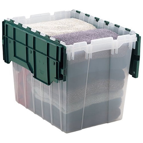 Akro-Mils KeepBox 18 Gallon Plastic Storage Bin, Stackable Tote with Lid, Clear/Green