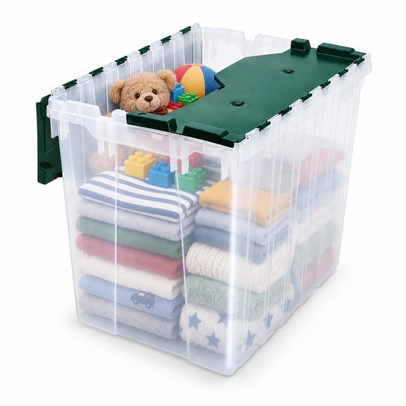 Akro-Mils KeepBox 18 Gallon Stackable Storage Tote with Lid, Clear/Green
