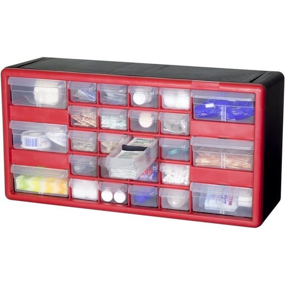 Akro-Mils 26 Drawer Plastic Cabinet Storage Organizer with Drawers for Hardware, Small Parts, Craft Supplies, Red