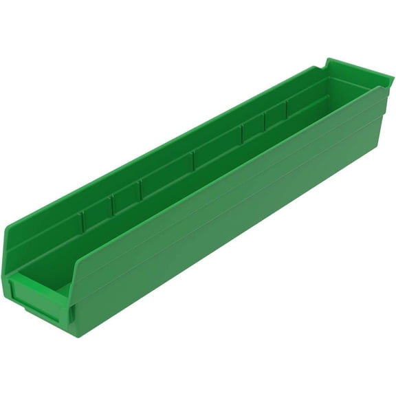 Akro-Mils 30124 Plastic Shelf Bins, Heavy Duty Storage Bins for Garage, Closet, and Drawer Organization, 24-Inch x 4-Inch x 4-Inch, Green, 12-Pack