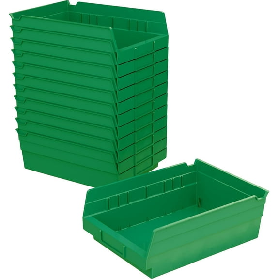 Akro-Mils 30150 Plastic Shelf Bins, Heavy Duty Storage Bins for Garage, Closet, and Drawer Organization, 12-Inch x 8-Inch x 4-Inch, Green, 12-Pack