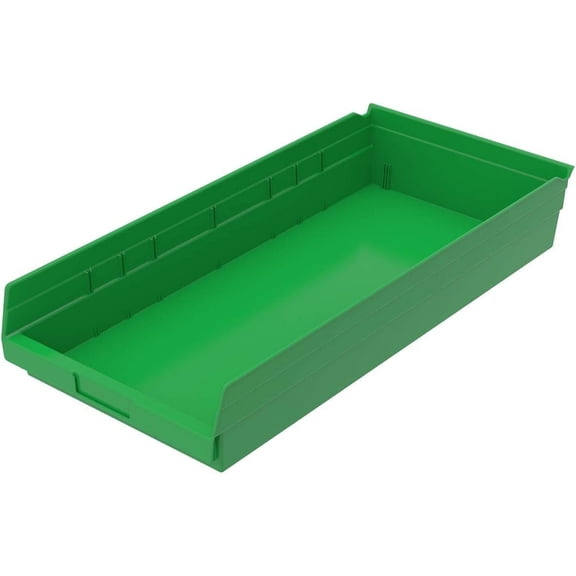 Shelf Storage Bin, Plastic, Green, 4 in H, 11 1/8 in W, 23 5/8 in L Pack of 6