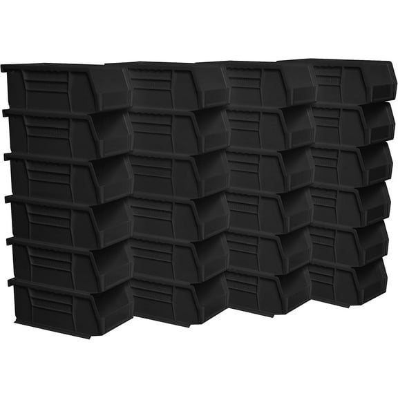 Akro-Mils 30220 AkroBins Plastic Storage Bins, Space-Saving Stackable Bins for Garage, Pantry, Craft Organization, 7-" x 4-" x 3-", Black, 24-Pack