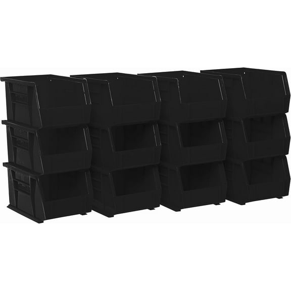 Akro-Mils 30237 AkroBins Plastic Storage Bins, Space-Saving Stackable Bins for Garage, Pantry, Craft Organization, 9-" x 6-" x 5-", Black, 12-Pack