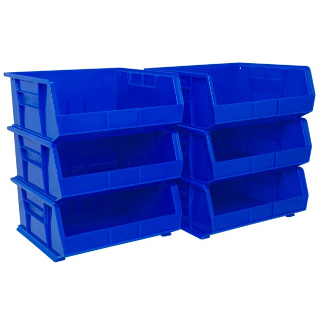 "AkroMils 30250 Blue Plastic Storage Bins, Stackable & Hangable, 15