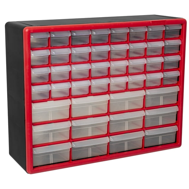 Akro-Mils 44 Drawer Plastic Cabinet Storage Organizer with Drawers for Hardware, Small Parts, Craft Supplies, Red