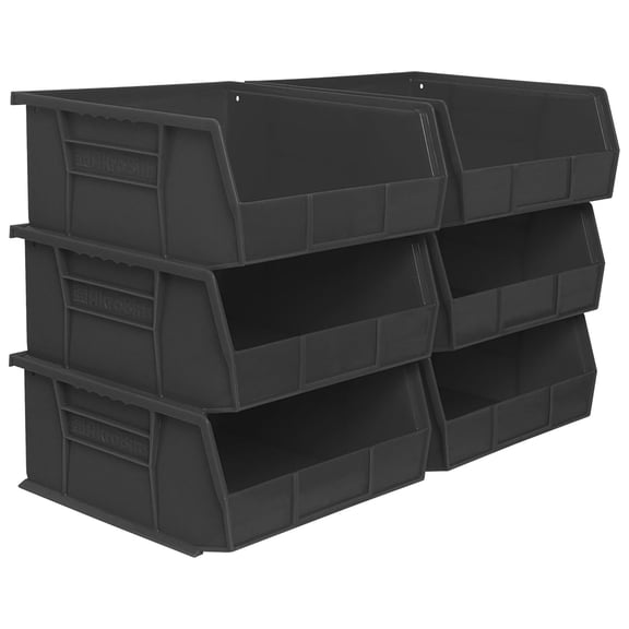 Akro-Mils 6 Pack AkroBins Plastic Storage Bins, Space-Saving Organizers, Black