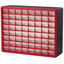 Akro-Mils 64 Drawer Plastic Cabinet Storage Organizer with Drawers for Hardware, Small Parts, Craft Supplies, Red