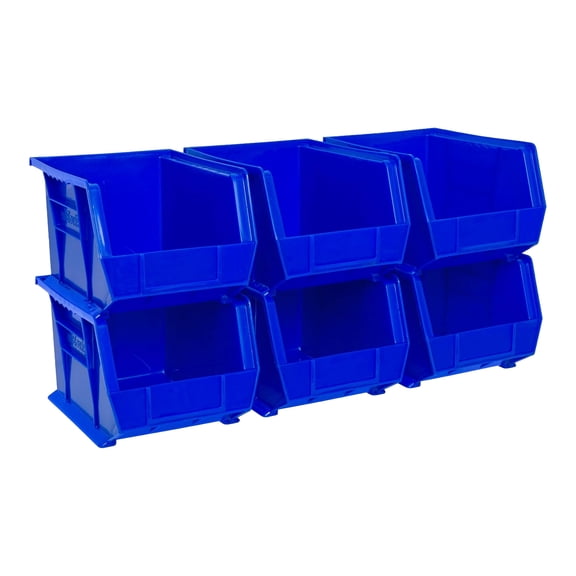 Akro-Mils 6 Pack AkroBins Plastic Storage Bins, Space-Saving Organizers, Blue