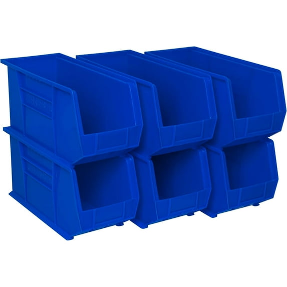 Akro-Mils 30265 AkroBins Plastic Storage Bins, Space-Saving Stackable Bins for Garage, Pantry, Craft Organization, 18-" x 8.25-" x 9-", Blue, 6-Pack