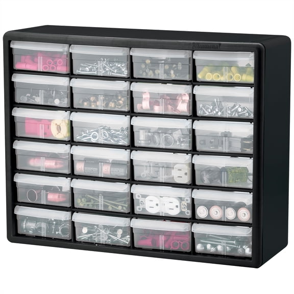 Akro-Mils 24 Drawer Plastic Storage Organizer Cabinet for Garage Use, Wall Mount, Black