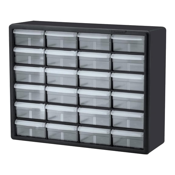 Akro-Mils 24 Drawer Plastic Storage Organizer Cabinet for Garage Use, Wall Mount, Black