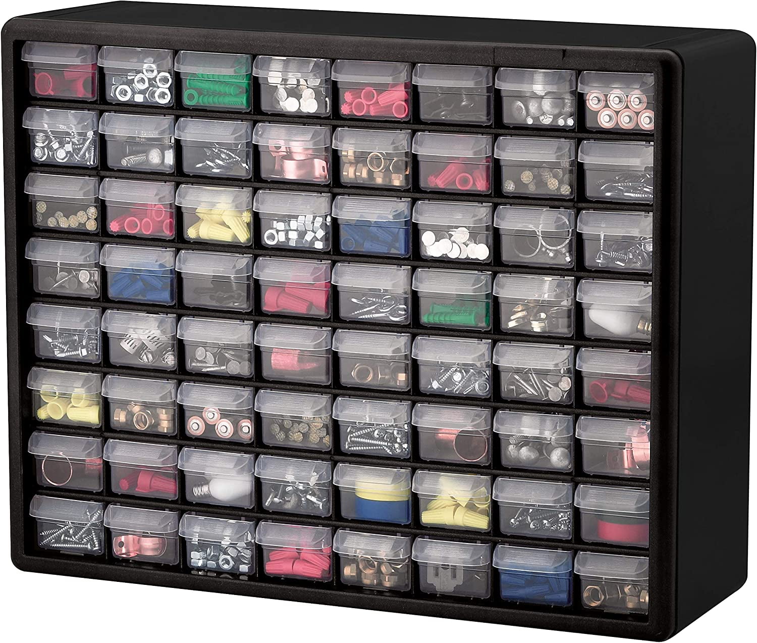 Black 64-Drawer Stackable Plastic Storage Cabinet